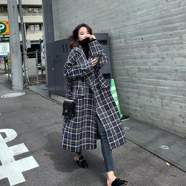 women's wool & blends elegant plaid mujer long coat women office coats casual korean winter warm minimalist lady woolen blend overcoat, Black
women's wool & blends elegant plaid mujer long coat women office coats casual korean winter warm minimalist lady woolen blend overcoat, Black