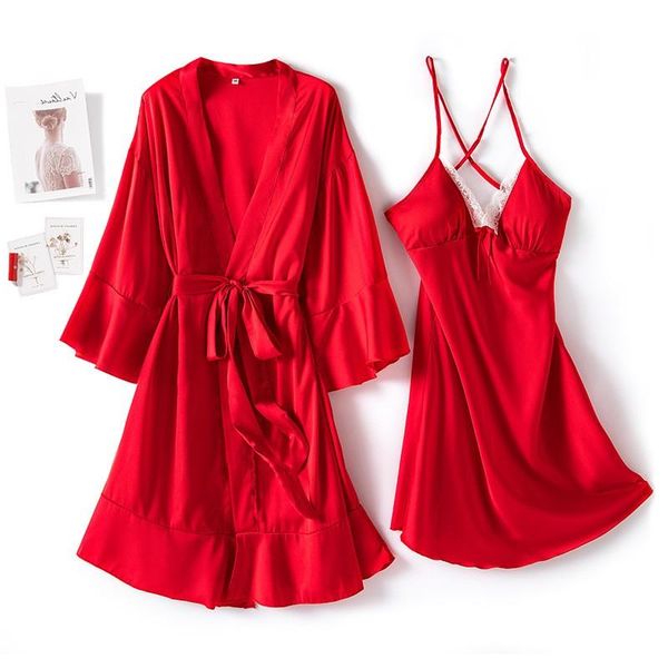 women's sleepwear summer robe set bride bridesmaid wedding suit satin 2pcs women nighty&robe silky sleep kimono gown, Black;red
women's sleepwear summer robe set bride bridesmaid wedding suit satin 2pcs women nighty&robe silky sleep kimono gown, Black;red