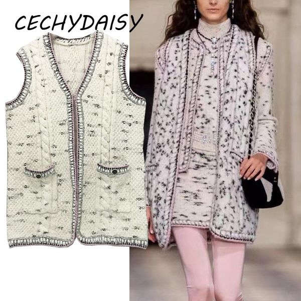 women's knits & tees 2021 autumn winter knitted sweater vest runway fashion v-neck button up high street designer brand coat jacket out, White
women's knits & tees 2021 autumn winter knitted sweater vest runway fashion v-neck button up high street designer brand coat jacket out, White