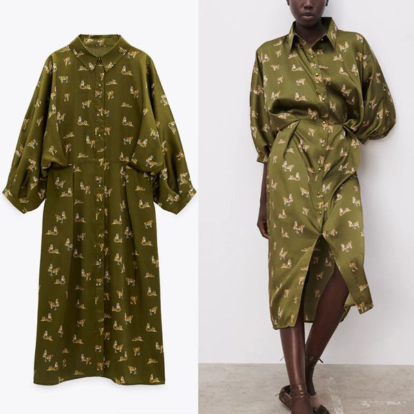 dresses za animal print shirt women long sleeve pleated vintage midi party es female chic front button green vestido, Black;gray
dresses za animal print shirt women long sleeve pleated vintage midi party es female chic front button green vestido, Black;gray