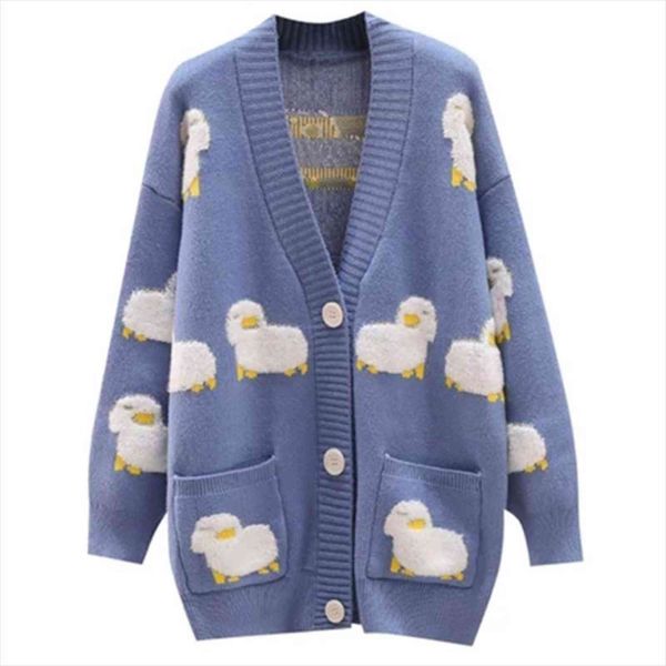 autumn knit female cardigan womens sweaters loose coat cute cartoon print v neck knitted women jacket, White;black
autumn knit female cardigan womens sweaters loose coat cute cartoon print v neck knitted women jacket, White;black