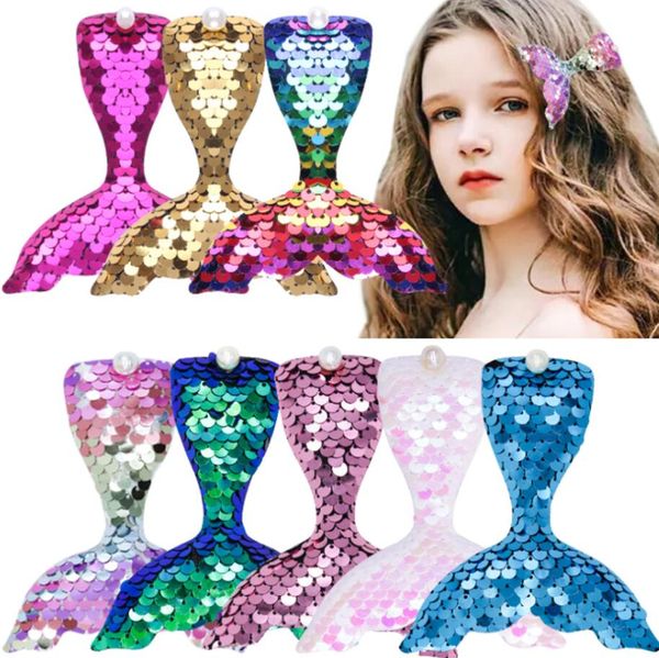 lovely mermaid hairpins start scales sequins hair bow girls hair clip hair alligator clips kids headwear accessories women gift, Golden;silver