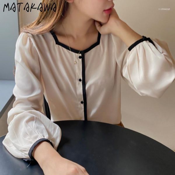 women's blouses & shirts autumn square collar blouse women contrast color loose blusas thin section micro-transparent long-sleeved ladi, White
women's blouses & shirts autumn square collar blouse women contrast color loose blusas thin section micro-transparent long-sleeved ladi, White