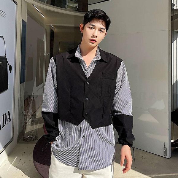 men's casual shirts men korean style streetwear vintage shirt harajuku vest splice striped long sleeve loose man, White;black
men's casual shirts men korean style streetwear vintage shirt harajuku vest splice striped long sleeve loose man, White;black