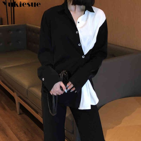 woman blusas mujer elegantes summer black white patchwork long sleeve women's shirt blouses and shirts women 210519
woman blusas mujer elegantes summer black white patchwork long sleeve women's shirt blouses and shirts women 210519