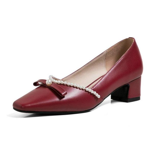 sweet shoes woman med heels pearl decoration genuine leather square pumps for women wedding dancing dress, Black
sweet shoes woman med heels pearl decoration genuine leather square pumps for women wedding dancing dress, Black