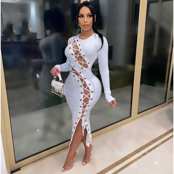 women dress hollow out bandage bodycon long sleeve lace up plain maxi for female ladies clothes autumn spring casual dresses, Black;gray
women dress hollow out bandage bodycon long sleeve lace up plain maxi for female ladies clothes autumn spring casual dresses, Black;gray