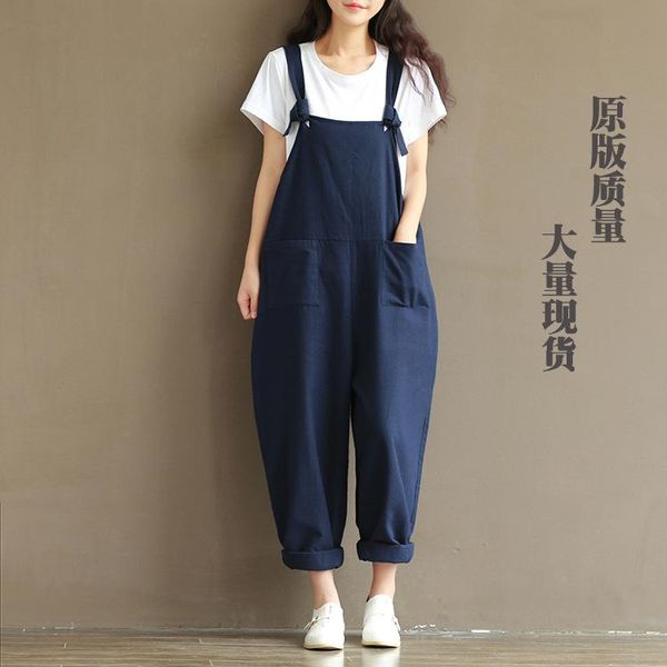 women's pants & capris large size literature and art retro dark blue brushed cotton strap casual trousers women, Black;white
women's pants & capris large size literature and art retro dark blue brushed cotton strap casual trousers women, Black;white