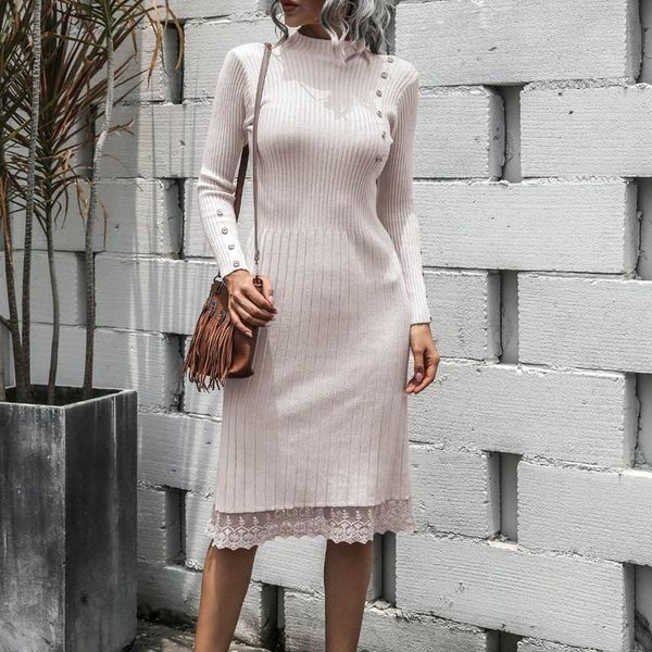 casual dresses lace stitching buttons ladies autumn/winter sweater dress ribbed slim elastic long sleeve mid-length, Black;gray
casual dresses lace stitching buttons ladies autumn/winter sweater dress ribbed slim elastic long sleeve mid-length, Black;gray