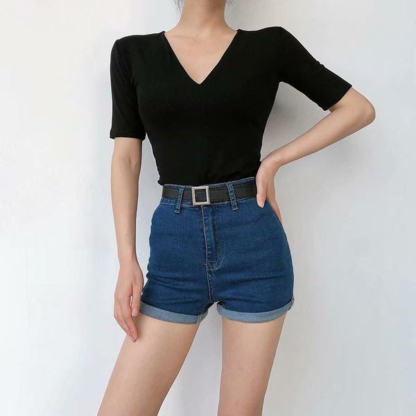 summer retro waist base 6 color stretch denim shorts women, street solid was thin curled straight short jeans lad women's, Blue
summer retro waist base 6 color stretch denim shorts women, street solid was thin curled straight short jeans lad women's, Blue