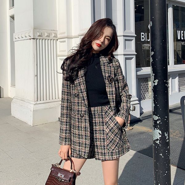 autumn winter blazer high waist shorts suit tweed 2 piece set double breasted jacket plaid woolen ropa mujer, White
autumn winter blazer high waist shorts suit tweed 2 piece set double breasted jacket plaid woolen ropa mujer, White