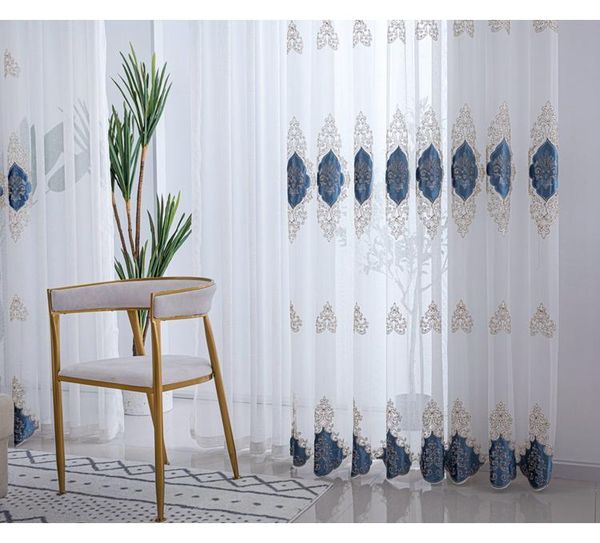 curtain & drapes european luxury imitation silk curtains 3d embossed embroidery tulle for living room bedroom