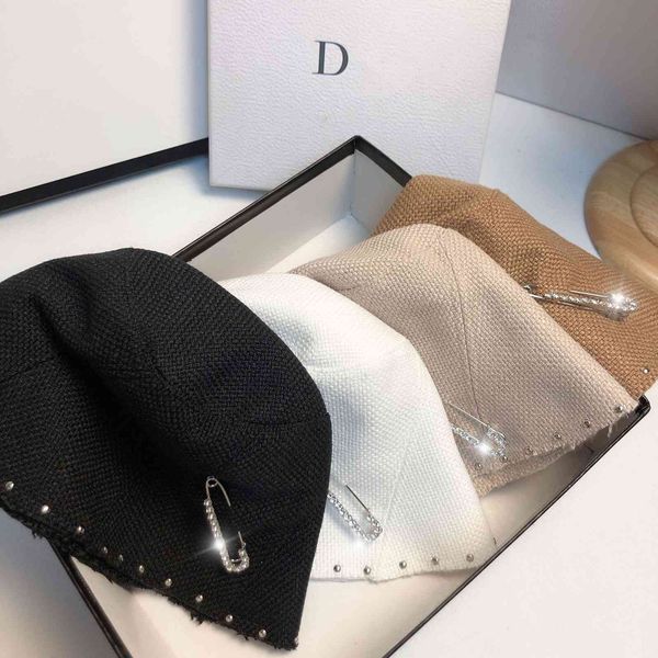 diamond pin leisure fisherman's autumn linen rivet basin hat outdoor sunscreen couple, Blue;gray
