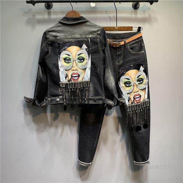 women's two piece pants personalized beauty sticker rhinestone tassel sequins denim jacket + fashion street wear harem jeans buy separa, White
women's two piece pants personalized beauty sticker rhinestone tassel sequins denim jacket + fashion street wear harem jeans buy separa, White