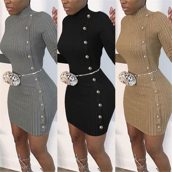 women autumn spring dress casual slim long sleeve button solid color knit for ladies clubwear dresses, Black;gray
women autumn spring dress casual slim long sleeve button solid color knit for ladies clubwear dresses, Black;gray