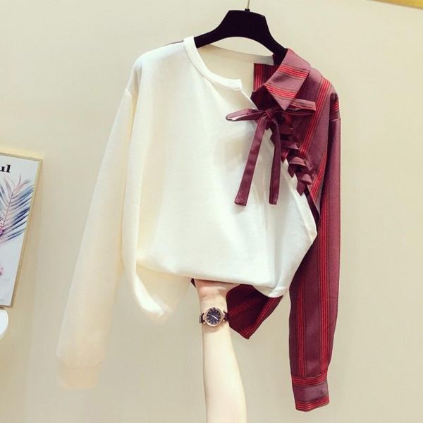 women's hoodies & sweatshirts spring sweatshirt korean style stitching irregular striped shirt long-sleeve ladies white hoodie femme, Black
women's hoodies & sweatshirts spring sweatshirt korean style stitching irregular striped shirt long-sleeve ladies white hoodie femme, Black