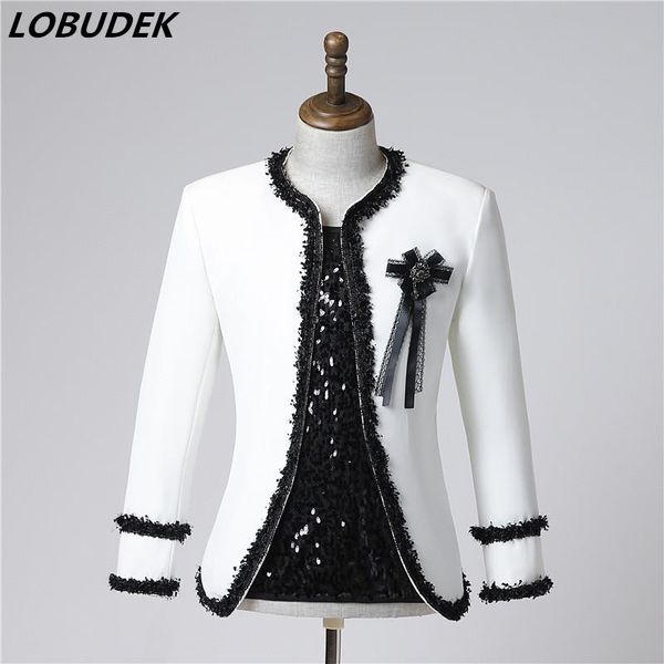 men's suits & blazers korean style male dancer group performance suit jackets white o-neck slim coat nightclub bar stage show costume s, White;black
men's suits & blazers korean style male dancer group performance suit jackets white o-neck slim coat nightclub bar stage show costume s, White;black
