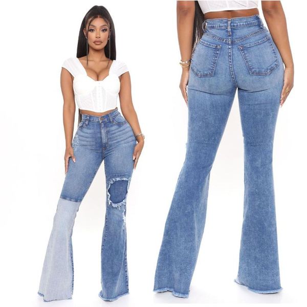 fashion all-match stitching ripped elastic slim-fit flared jeans women's, Blue
fashion all-match stitching ripped elastic slim-fit flared jeans women's, Blue