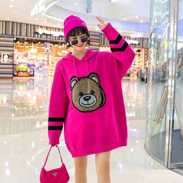 european station fashion label for cartoons drilling with hood women's thick sweater loose wear mid-length winter jacket, White;black
european station fashion label for cartoons drilling with hood women's thick sweater loose wear mid-length winter jacket, White;black