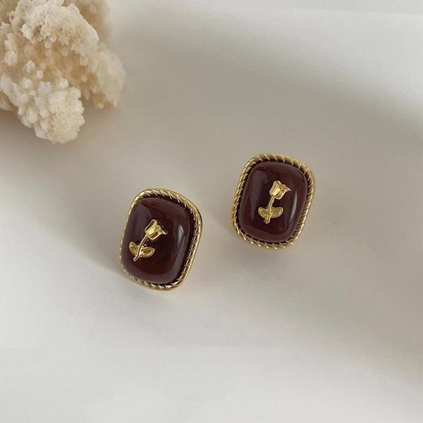 stud ghidbk simple retro red square resin with gold color rose earrings for women delicate romantic foral jewelry, Golden;silver
stud ghidbk simple retro red square resin with gold color rose earrings for women delicate romantic foral jewelry, Golden;silver