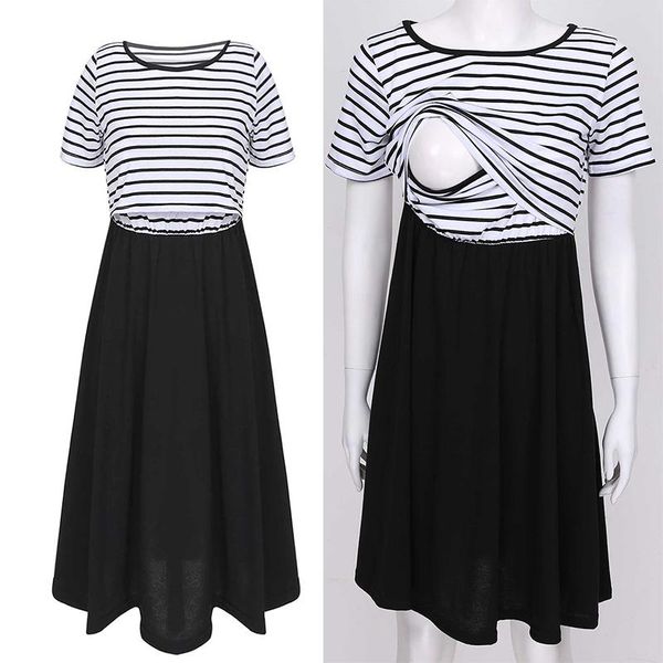 maternity dresses breastfeeding nursing clothes for pregnant women stripe summer short sleeve dress, White
maternity dresses breastfeeding nursing clothes for pregnant women stripe summer short sleeve dress, White