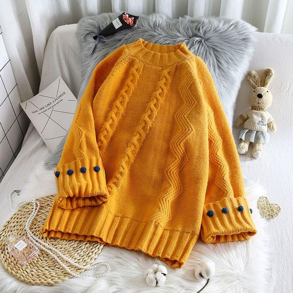 women's sweaters loose solid yellow knitted women sweater and pullovers o-neck flare sleeved thicken female outwear, White;black
women's sweaters loose solid yellow knitted women sweater and pullovers o-neck flare sleeved thicken female outwear, White;black