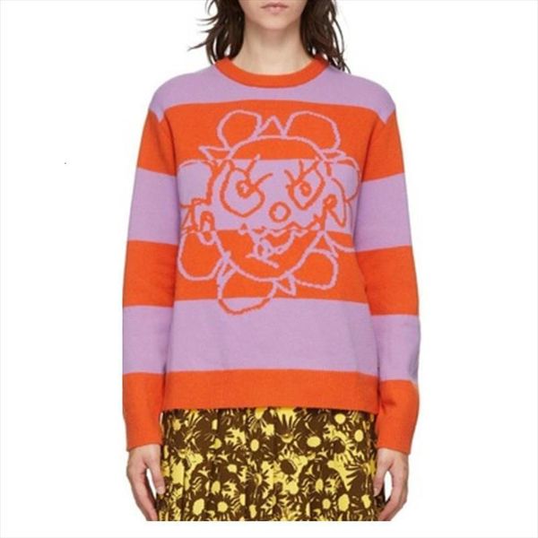 women round neck striped casual sweater long sleeve cartoon print loose knit for sweet girl, White;black
women round neck striped casual sweater long sleeve cartoon print loose knit for sweet girl, White;black