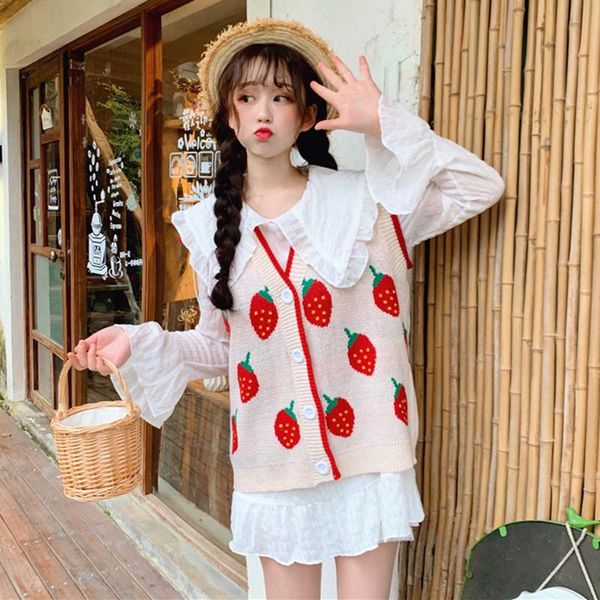 women's vests 2021 spring autumn cute sweet strawberry knitted vest sweater doll collar shirt suit female two-piece, Black;white
women's vests 2021 spring autumn cute sweet strawberry knitted vest sweater doll collar shirt suit female two-piece, Black;white