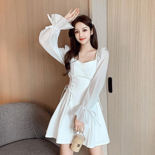 style french square neck long sleeve chiffon splicing waist slim dress casual dresses, Black;gray
style french square neck long sleeve chiffon splicing waist slim dress casual dresses, Black;gray