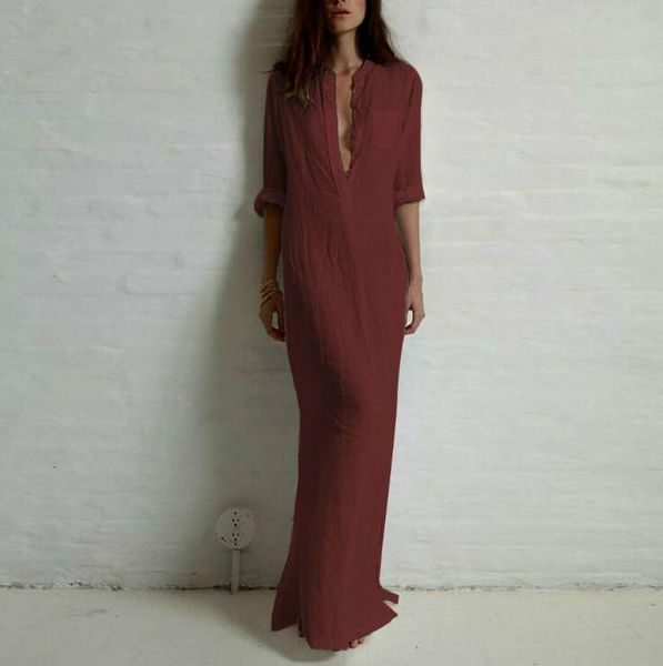 new fashion autumn women casual dress sleeve deep v neck split solid long maxi dresses, Black;gray
new fashion autumn women casual dress sleeve deep v neck split solid long maxi dresses, Black;gray