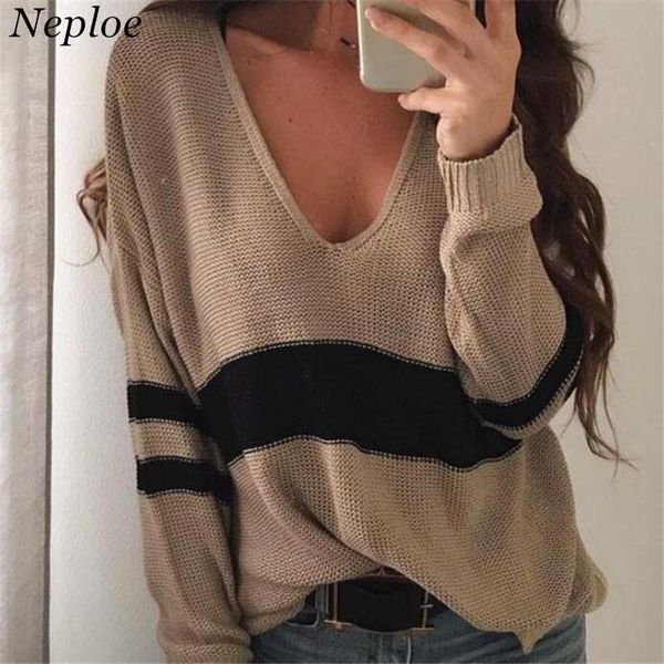 women's sweaters neploe hollow out striped women sweater autumn loose fashion female pullovers long sleeve v-neck panelled knitted suet, White;black
women's sweaters neploe hollow out striped women sweater autumn loose fashion female pullovers long sleeve v-neck panelled knitted suet, White;black
