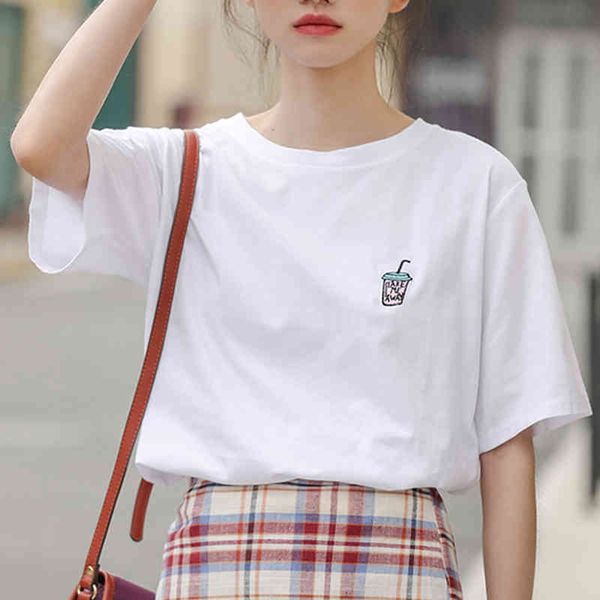 100% cotton o-neck embroidery t-shirts women short sleeve loose casual summer basic white all-match white side split 210416
100% cotton o-neck embroidery t-shirts women short sleeve loose casual summer basic white all-match white side split 210416