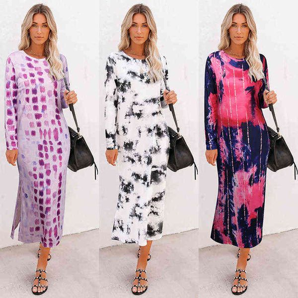 casual dresses 2022 women's fashion long sleeve tie dyed round neck skirt split, Black;gray
casual dresses 2022 women's fashion long sleeve tie dyed round neck skirt split, Black;gray