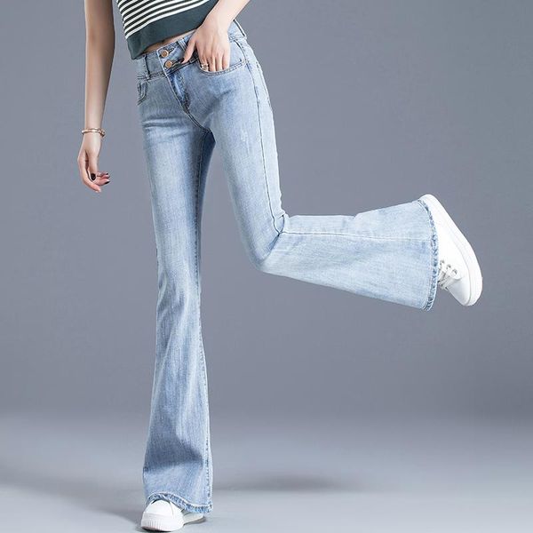 women's jeans spring autumn slim high waist straight pants full length n0195, Blue