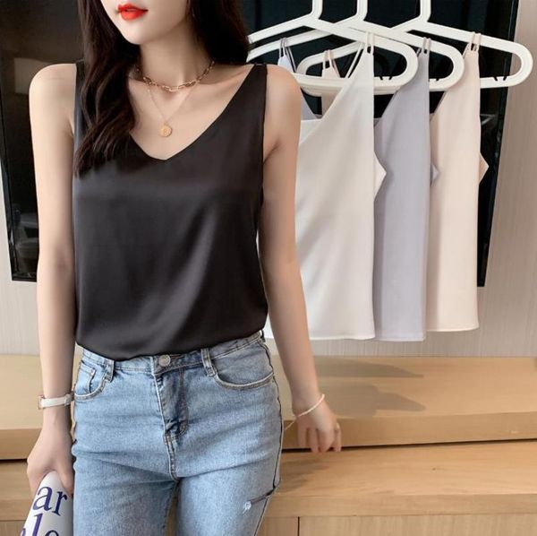 women's t-shirt suspender waistcoat with summer sleeveless and blazer bottomed silk satin, White
women's t-shirt suspender waistcoat with summer sleeveless and blazer bottomed silk satin, White