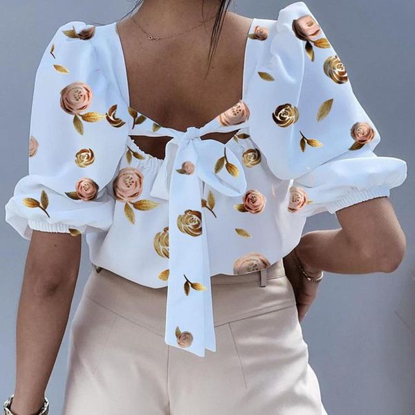 women's blouses & shirts women elegant rose print blouse fashion square collar backless bowknot pullover autumn office lady puff sleeve, White
women's blouses & shirts women elegant rose print blouse fashion square collar backless bowknot pullover autumn office lady puff sleeve, White