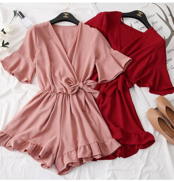 elegant ruffle chiffon jumpsuits for women short sleeve v neck solid mini playsuits summer fashion loose party a-line dress casual dresses, Black;gray
elegant ruffle chiffon jumpsuits for women short sleeve v neck solid mini playsuits summer fashion loose party a-line dress casual dresses, Black;gray