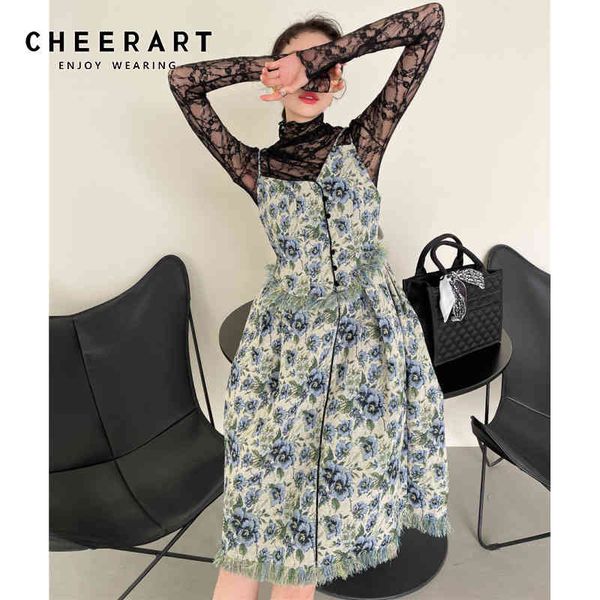 jacquard floral dresses for women spring summer tunic long midi spaghetti strap dress designer aesthetic clothes 210427, Black;gray 
jacquard floral dresses for women spring summer tunic long midi spaghetti strap dress designer aesthetic clothes 210427, Black;gray