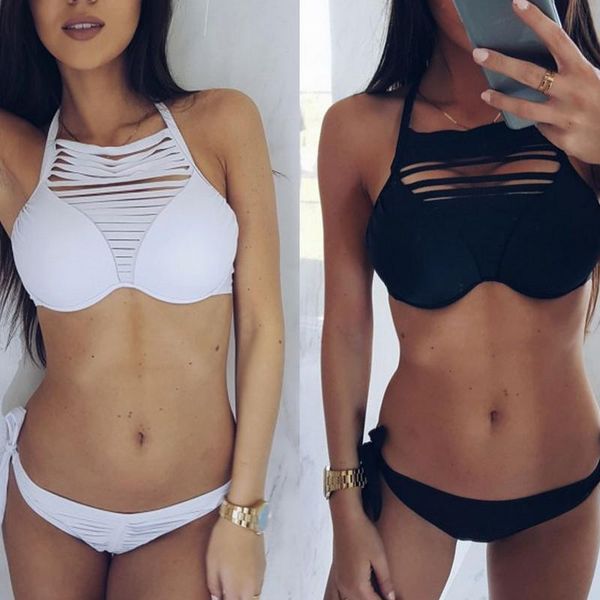 women 2pcs swimwear set black white bandage bra thong bikini push-up hollow out halter plain bathing swimsuit one-piece suits
women 2pcs swimwear set black white bandage bra thong bikini push-up hollow out halter plain bathing swimsuit one-piece suits