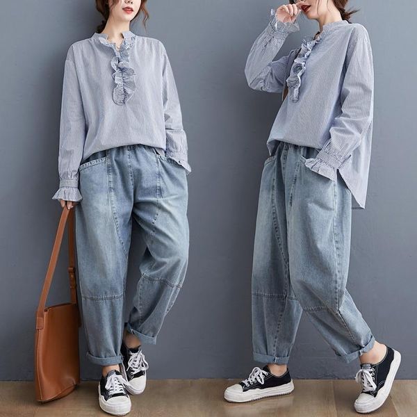 women's blouses & shirts sripe clothing casual blusas feminina vero 2021 office lady camisa loose kimono cardigan, White
women's blouses & shirts sripe clothing casual blusas feminina vero 2021 office lady camisa loose kimono cardigan, White