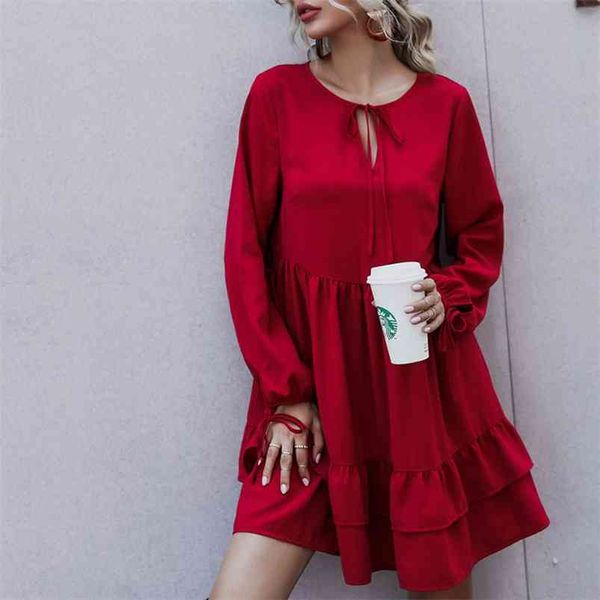 loose red casual dress women autumn winter ruffle short lace up front o neck elegant ladies long sleeve 210427, Black;gray
loose red casual dress women autumn winter ruffle short lace up front o neck elegant ladies long sleeve 210427, Black;gray