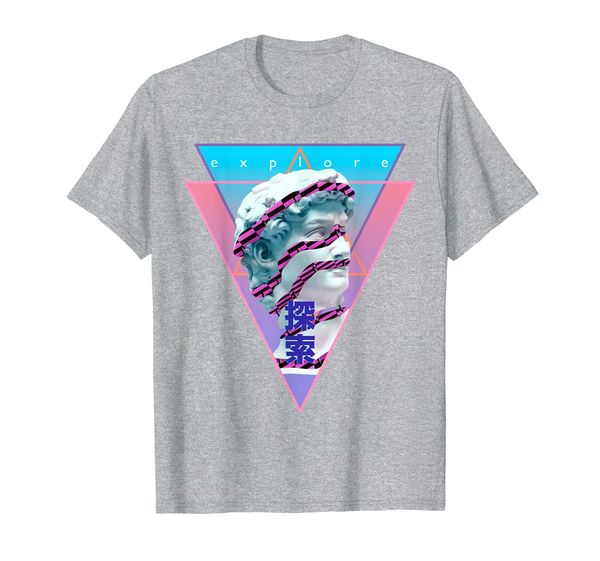 vaporwave statue of david bust retro 80s 90s art otaku t-shirt, White;black