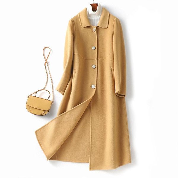 women's wool & blends korean tweed coat mid length solid high count double-sided winter 2021 female overcoat, Black
women's wool & blends korean tweed coat mid length solid high count double-sided winter 2021 female overcoat, Black