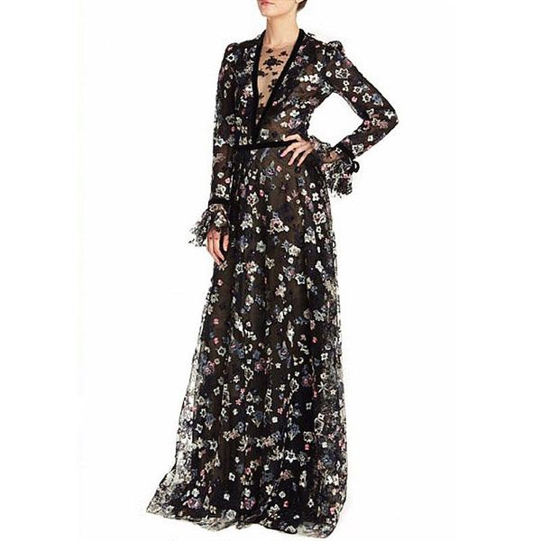 casual dresses xf 2021 senior fashion designer runway women lace v-neck charming speaker sleeves party gauze embroidery long dress, Black;gray
casual dresses xf 2021 senior fashion designer runway women lace v-neck charming speaker sleeves party gauze embroidery long dress, Black;gray