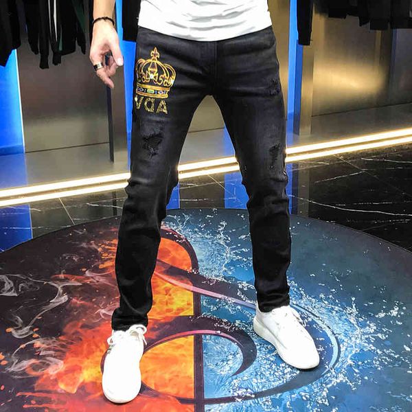 jean autumn male trend personality crown impression mid waist thin and cute jeans little man feet, Blue
jean autumn male trend personality crown impression mid waist thin and cute jeans little man feet, Blue