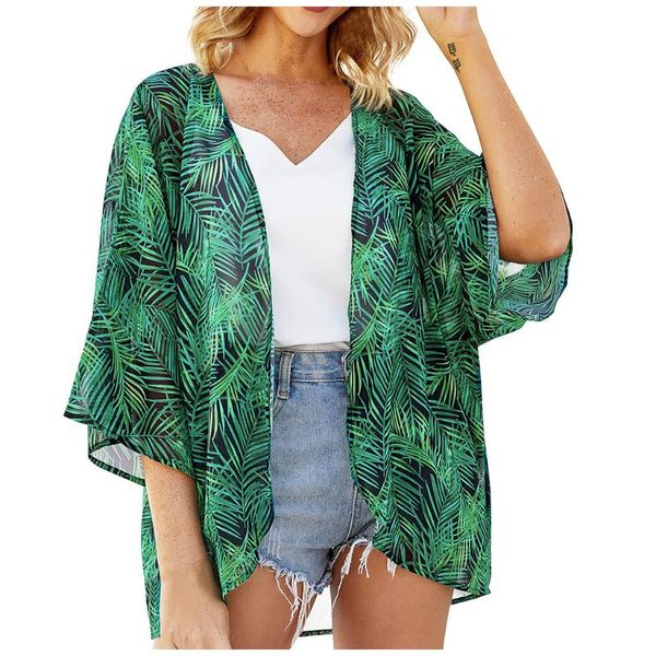 women fashion leaf print beach chiffon blouse female summer loose half sleeve shawl cardigan cover up women's blouses & shirts, White
women fashion leaf print beach chiffon blouse female summer loose half sleeve shawl cardigan cover up women's blouses & shirts, White