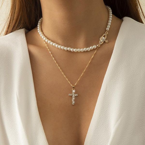 pendant necklaces temperament micro-inlaid star and moon cross necklace, retro imitation pearl round bead chain jewelry, Silver
pendant necklaces temperament micro-inlaid star and moon cross necklace, retro imitation pearl round bead chain jewelry, Silver
