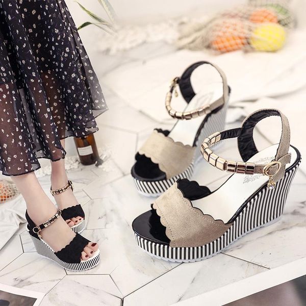 wedge sandals women's thick-soled buckle high-heeled roman 2021 open-toed for female students korean version, Black
wedge sandals women's thick-soled buckle high-heeled roman 2021 open-toed for female students korean version, Black