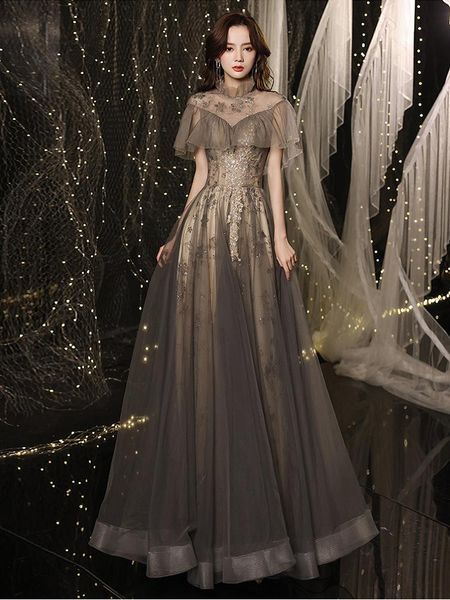 casual dresses fashion standed collar applique evening gown vintage bandge sequin long dress for female banquet celebration party, Black;gray
casual dresses fashion standed collar applique evening gown vintage bandge sequin long dress for female banquet celebration party, Black;gray