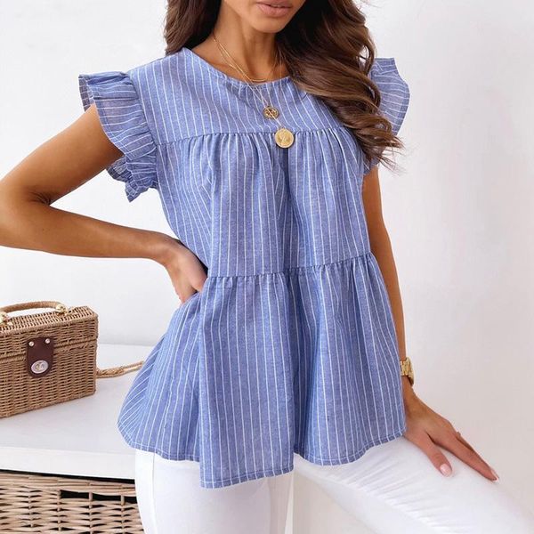 women's blouses & shirts summer flying sleeve ruffle shirt fashion striped print women blouse pullover casual o neck loose blusas stre, White
women's blouses & shirts summer flying sleeve ruffle shirt fashion striped print women blouse pullover casual o neck loose blusas stre, White